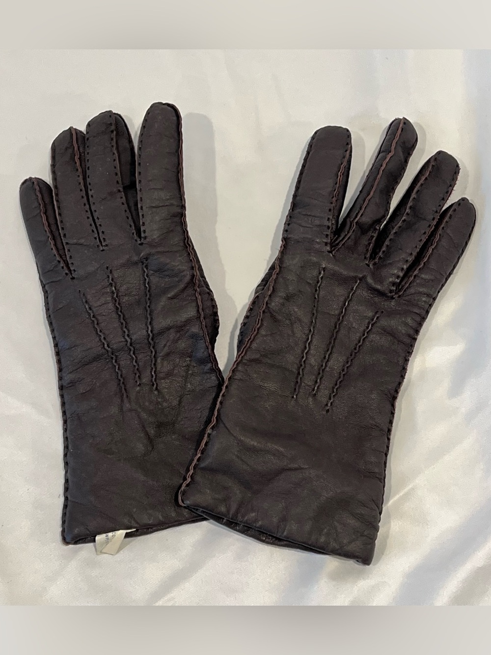 Dark Brown Genuine Leather Gloves Women’s Size 7 Wool Cotton Lined WPL Classic